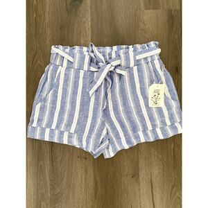 NWT Indigo Rein Linen Blend Stripes Blue Shorts L